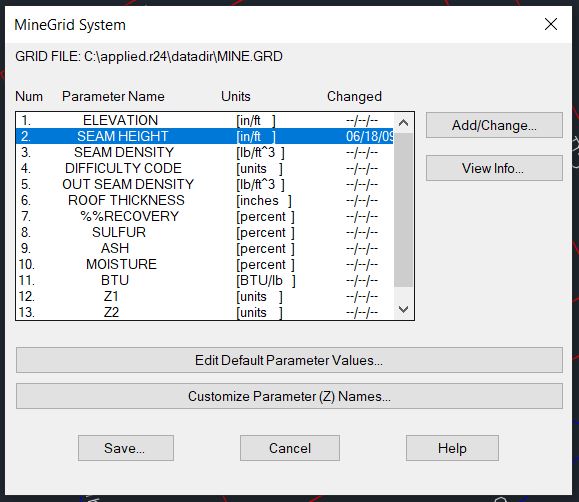 MineSimU Grid Dialog